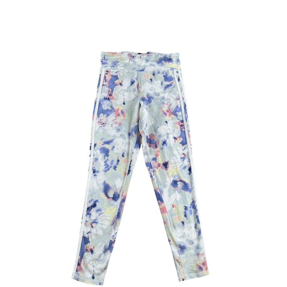 Adidas Floral Watercolor High Waisted Leggings XL Blue Pink Yellow